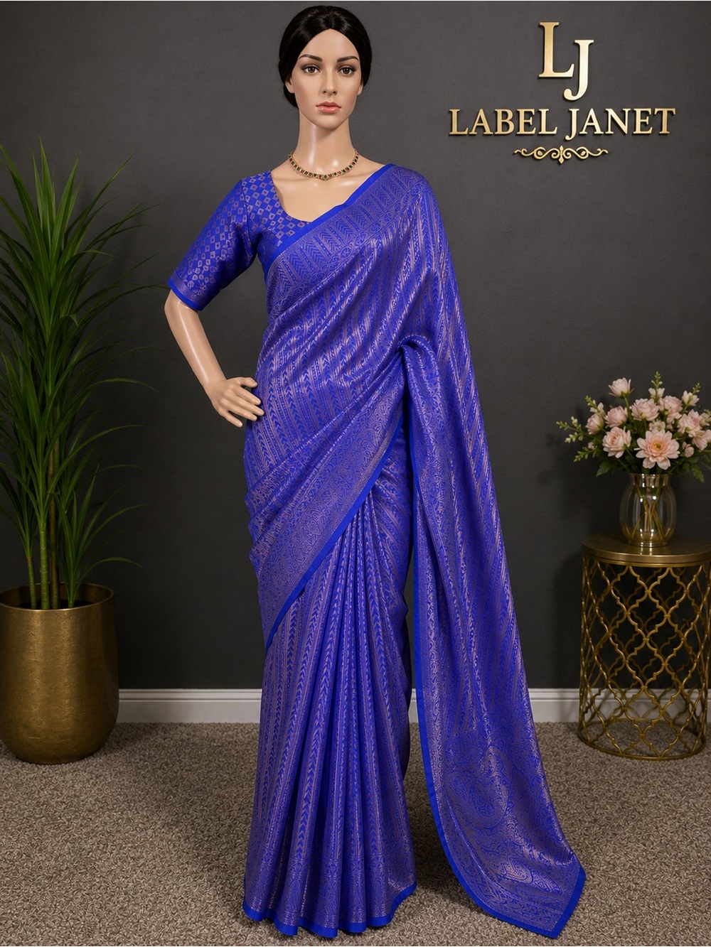 Brand new Royal Blue Kubera soft silk Saree with blouse